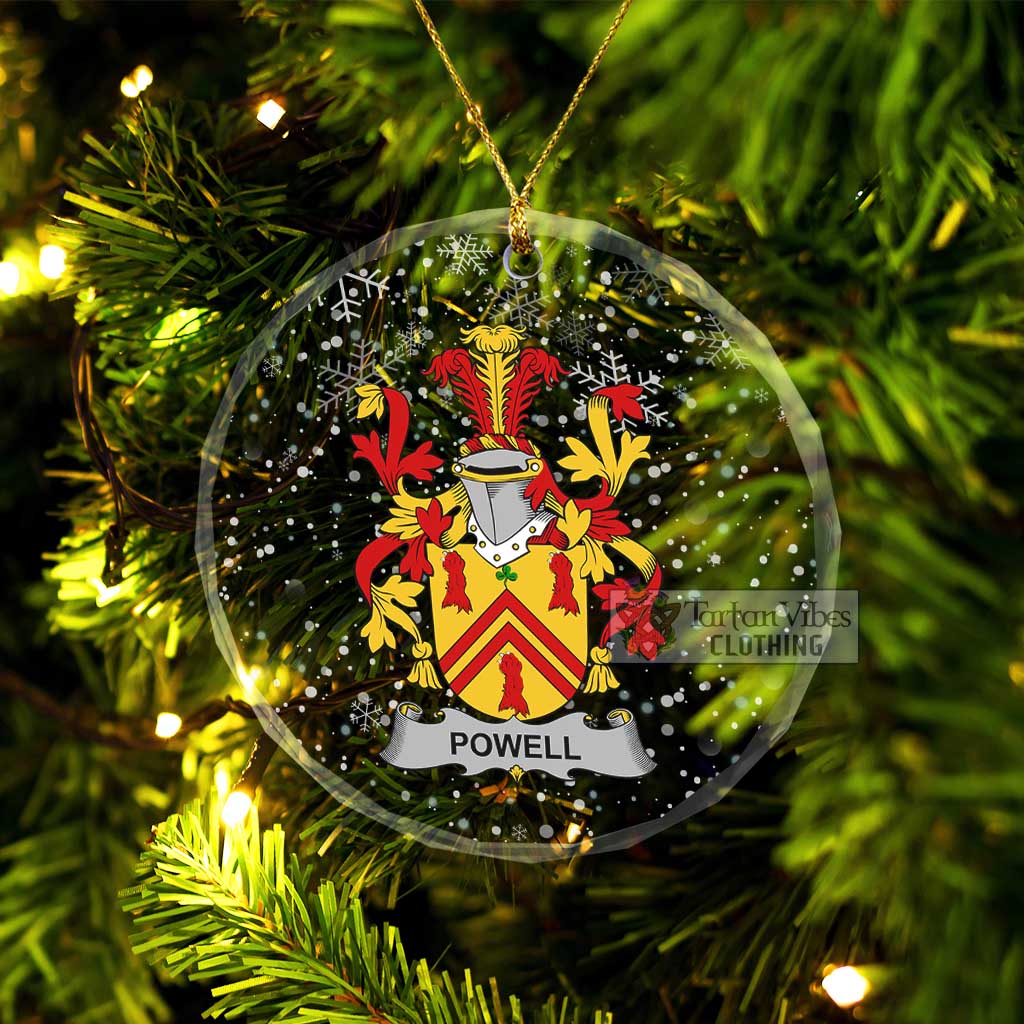 Powell Irish Clan Christmas Glass Ornament with Coat of Arms Transparent Glass Circle - 2D-tartanvibesclothing