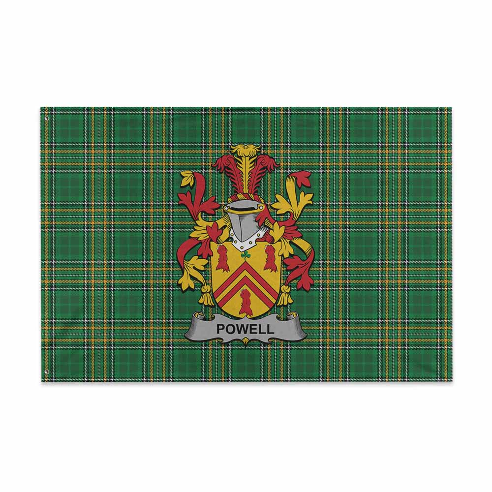 Tartan Vibes Clothing Powell Irish Clan Tartan House Flag with Coat of Arms