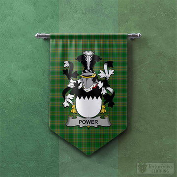 Power Irish Clan Tartan Gonfalon, Tartan Banner with Coat of Arms