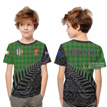 Prendergast Irish Clan Tartan Kid T-Shirt with Coat of Arms New Zealand Silver Fern Half Style
