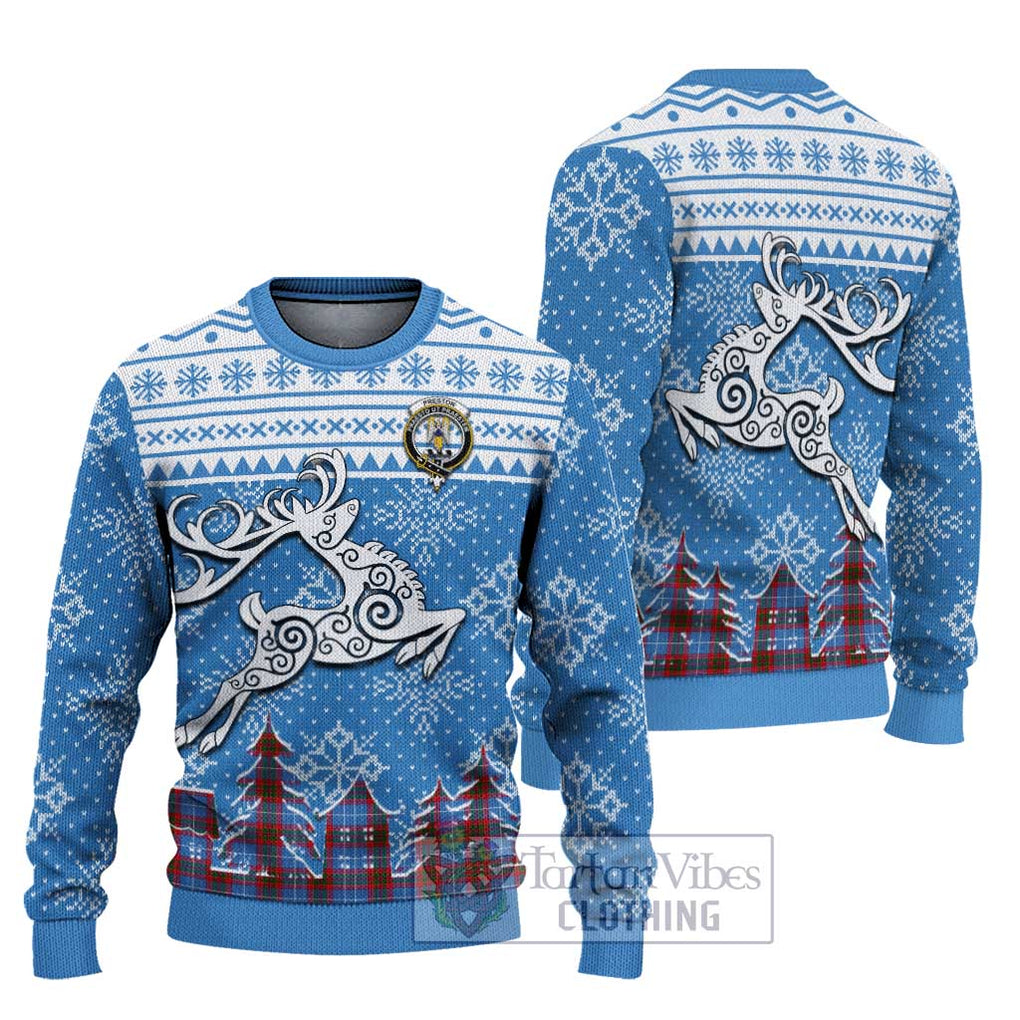 Preston Clan Christmas Ugly Sweater Celtic Reindeer Style Unisex - Tartan Vibes Clothing