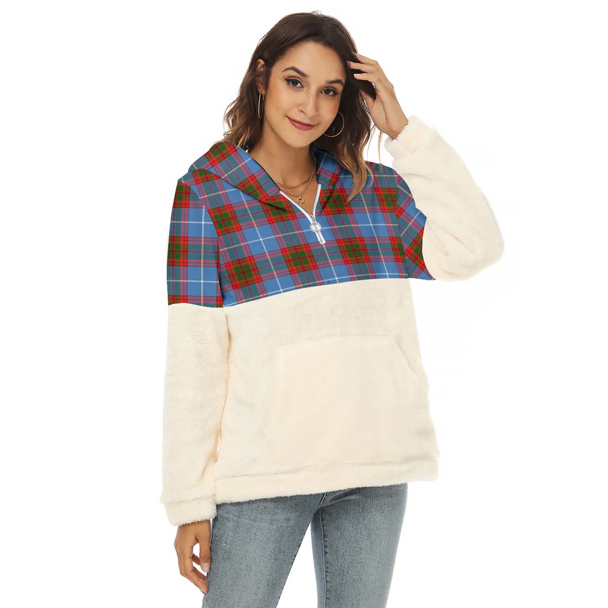 Preston Tartan Half Style Women's Borg Fleece Hoodie with Half Zip Female - Tartan Vibes Clothing