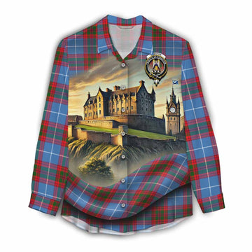 Preston Tartan Family Crest Women's Casual Shirt with Scottish Ancient Castle Style Female - Tartan Vibes Clothing