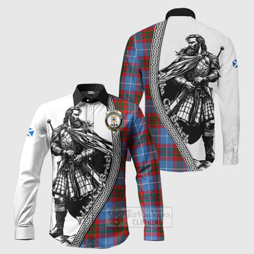 Preston Tartan Clan Crest Long Sleeve Button Shirt with Highlander Warrior Celtic Style Men's Shirt S - Tartan Vibes Clothing