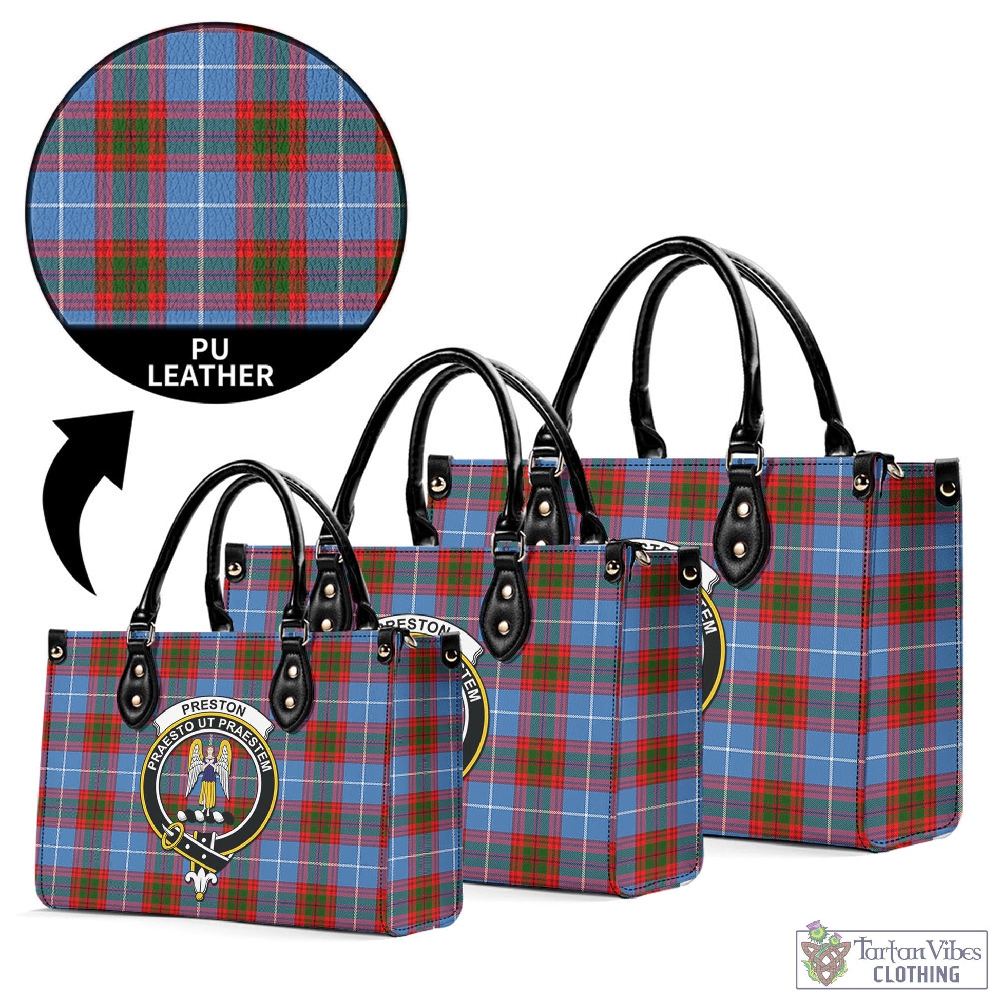 Preston Tartan Luxury Leather Handbags with Family Crest L - Tartan Vibes Clothing