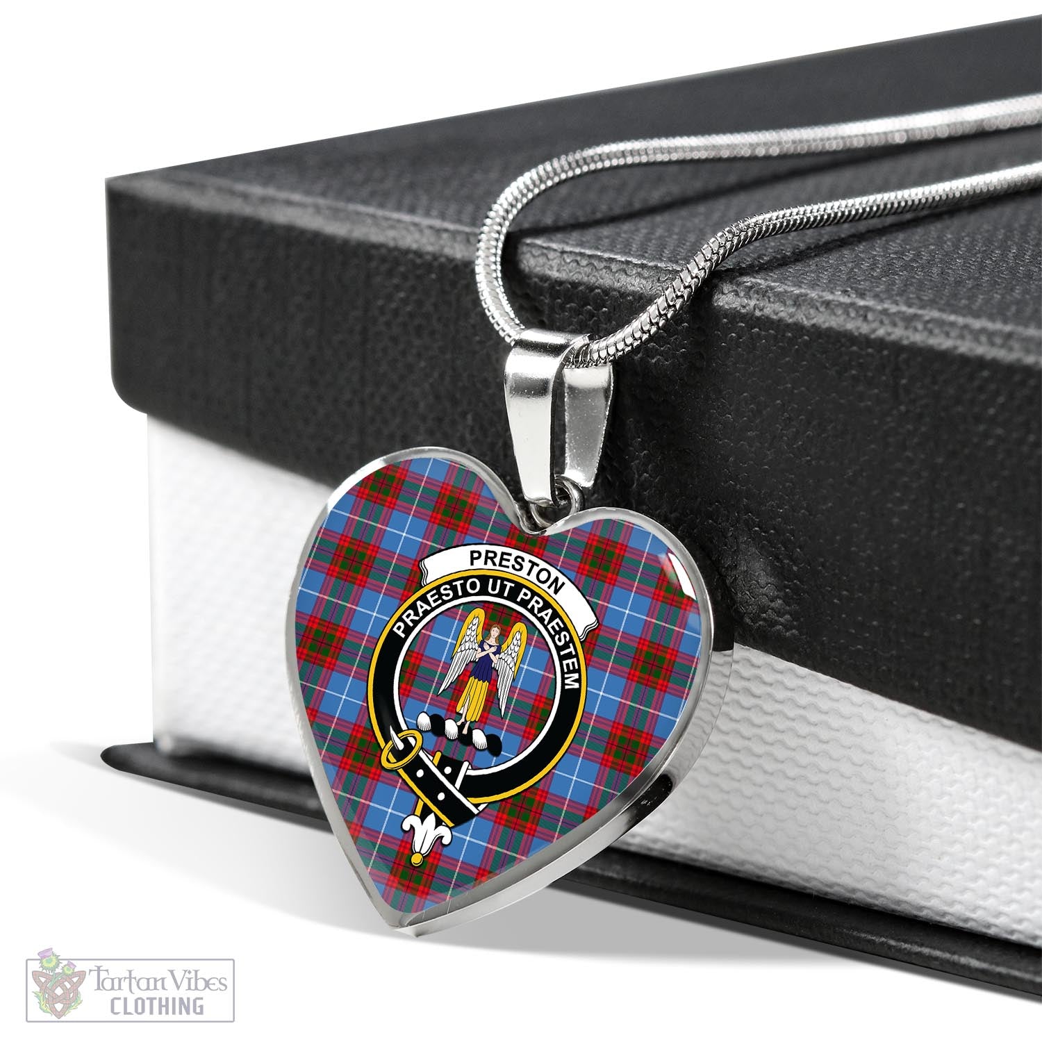 Preston Tartan Heart Necklace with Family Crest Luxury Necklace (Silver) No - Tartan Vibes Clothing