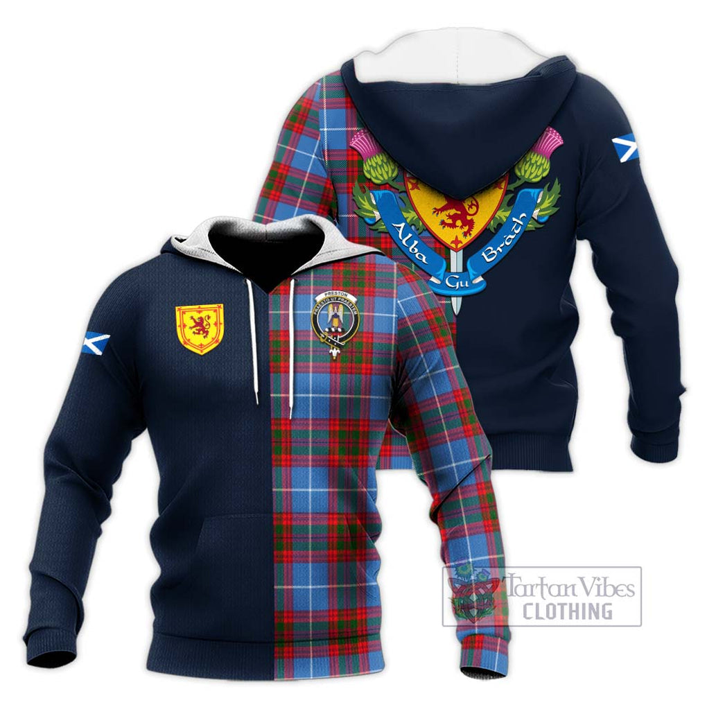 Preston Tartan Knitted Hoodie Alba with Scottish Lion Royal Arm Half Style Unisex Knitted Pullover Hoodie - Tartan Vibes Clothing