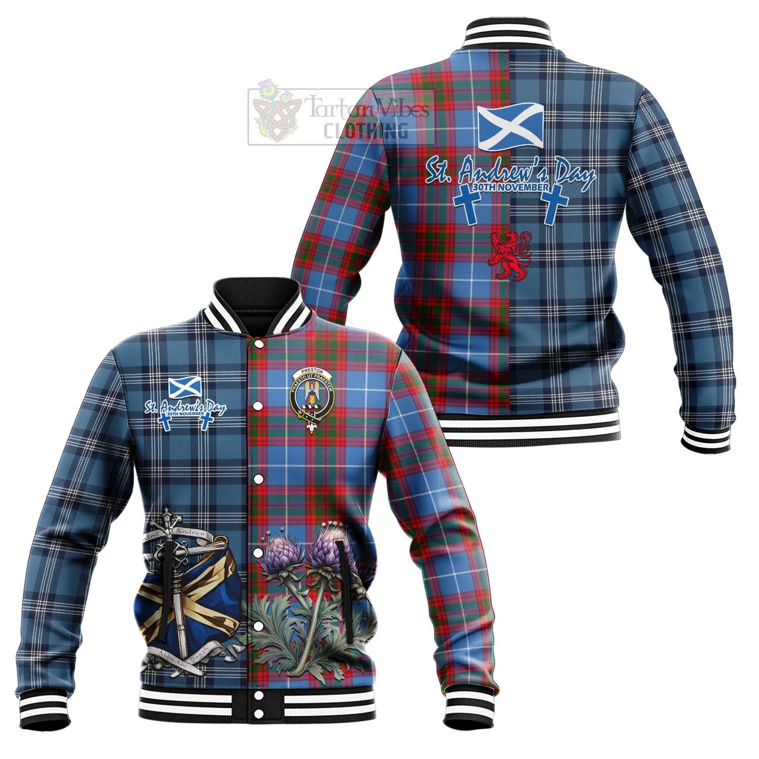 Preston Tartan Baseball Jacket Happy St. Andrew's Day Half Tartan Style Unisex - Tartan Vibes Clothing