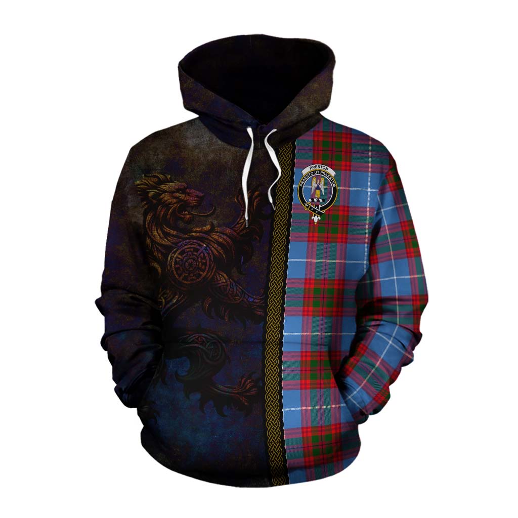 Tartan Vibes Clothing Preston Tartan Family Crest Cotton Hoodie Alba Gu Brath Be Brave Lion Ancient Style
