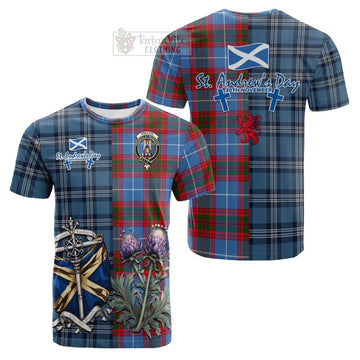 Preston Tartan Cotton T-shirt Happy St. Andrew's Day Half Tartan Style Kid's Shirt - Tartan Vibes Clothing