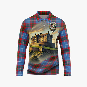 Preston Tartan Family Crest Long Sleeve Polo Shirt with Scottish Ancient Castle Style Unisex - Tartan Vibes Clothing