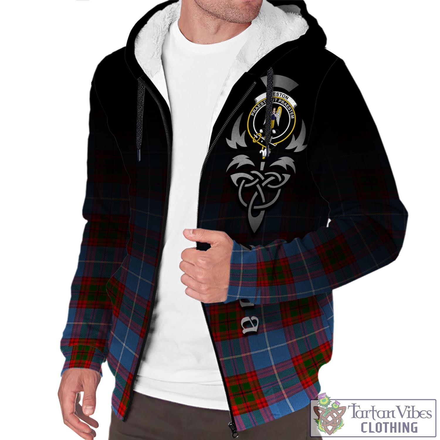 Preston Tartan Sherpa Hoodie Featuring Alba Gu Brath Family Crest Celtic Inspired Unisex - Tartan Vibes Clothing