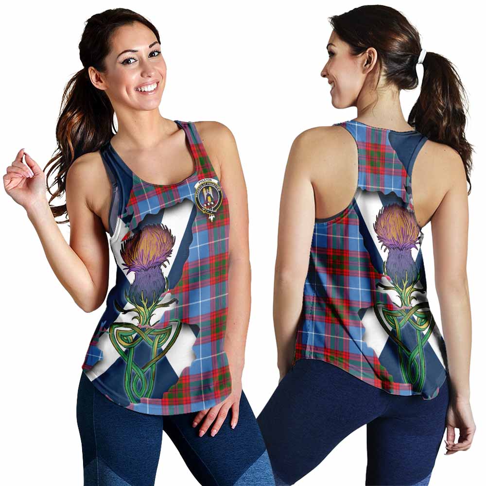 Preston Tartan Family Crest Women's Racerback Tanks Scottish Thistle Celtic Inspired 4XL - Tartan Vibes Clothing