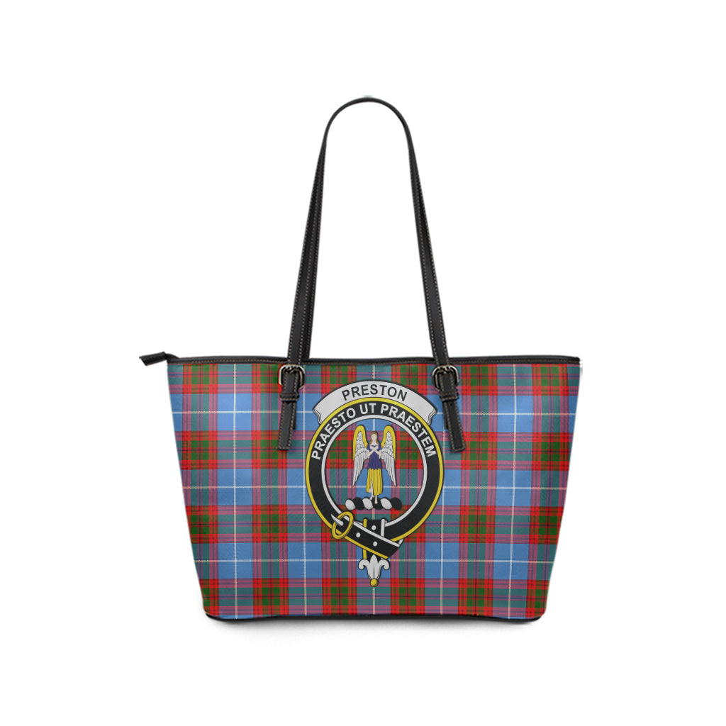 Preston Tartan Leather Tote Bag with Family Crest - Tartan Vibes Clothing