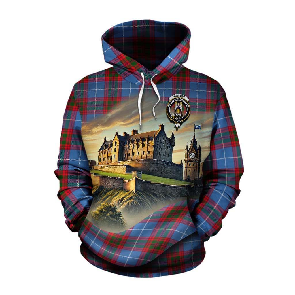 Preston Tartan Family Crest Cotton Hoodie with Scottish Ancient Castle Style Pullover Hoodie XS - Tartan Vibes Clothing