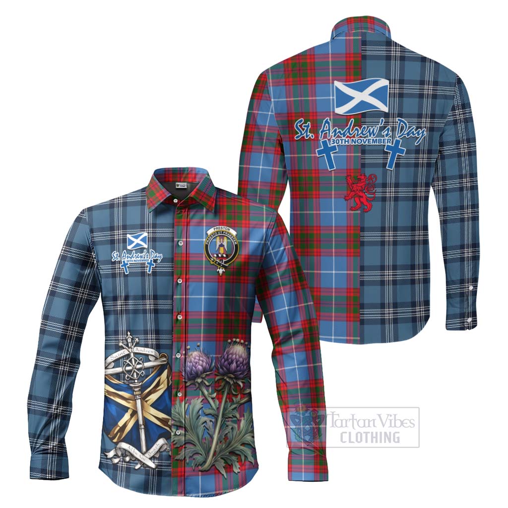 Preston Tartan Long Sleeve Button Shirt Happy St. Andrew's Day Half Tartan Style Men's Shirt S - Tartan Vibes Clothing