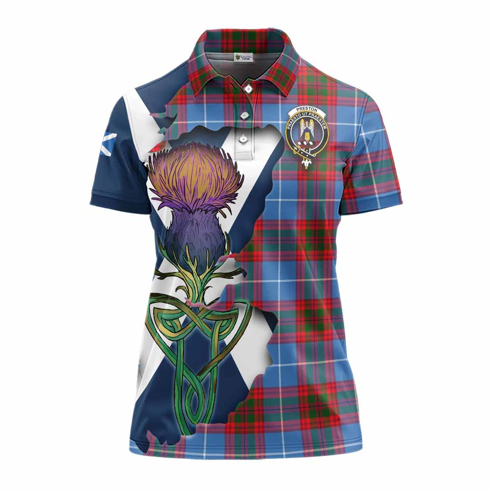 Preston Tartan Family Crest Women's Polo Shirt Scottish Thistle Celtic Inspired Women - Tartan Vibes Clothing