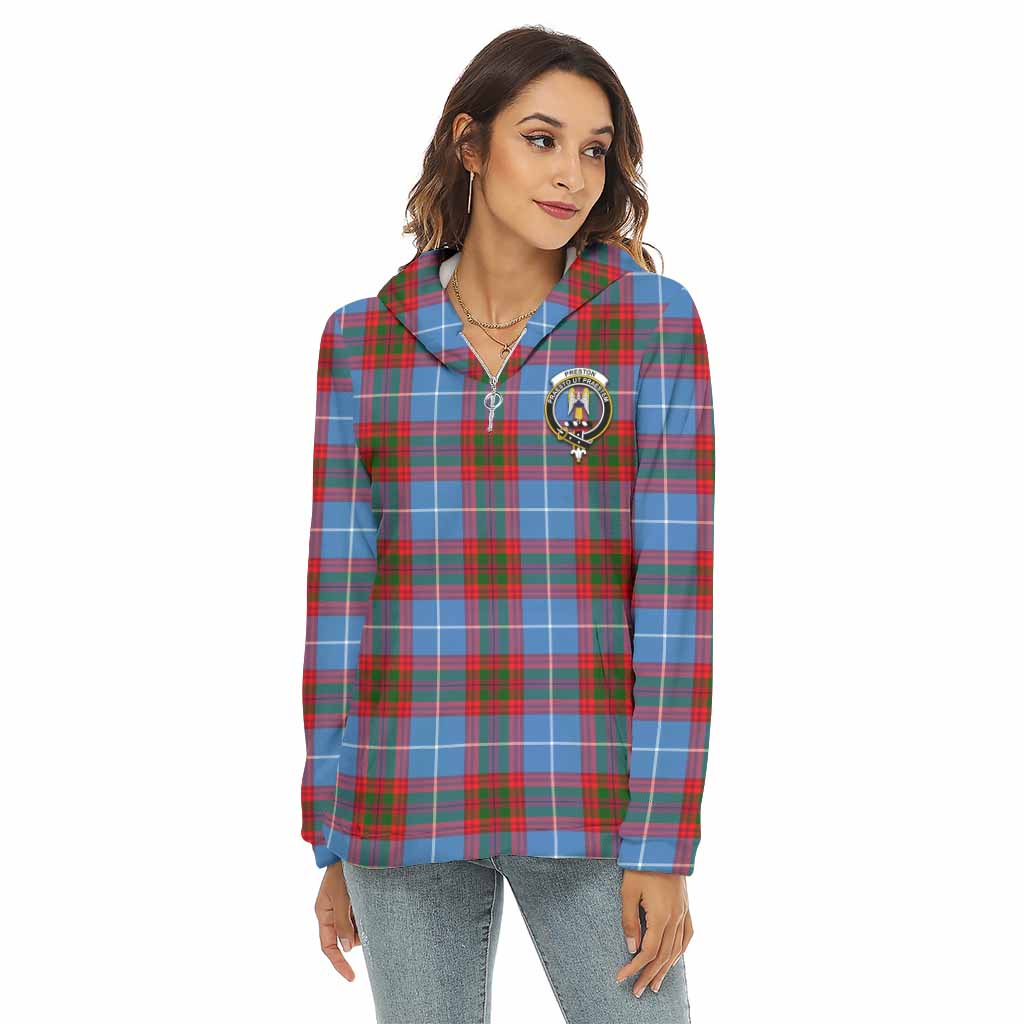 Preston Tartan Women's Borg Fleece Hoodie with Half Zip with Family Crest Female - Tartan Vibes Clothing