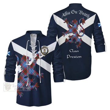 Preston Tartan Lion Rampant Ghillie Kilt Shirt Proudly Display Your Heritage with Alba Gu Brath and Clan Name Men - Tartan Vibes Clothing