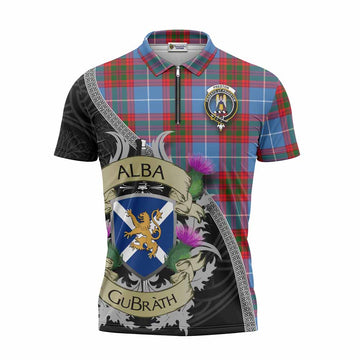 Preston Tartan Family Crest Zipper Polo Shirt Lion Rampant Royal Thistle Shield Celtic Inspired Unisex - Tartan Vibes Clothing