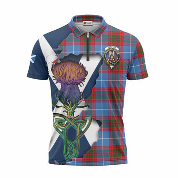 Preston Tartan Family Crest Zipper Polo Shirt Scottish Thistle Celtic Inspired Unisex - Tartan Vibes Clothing