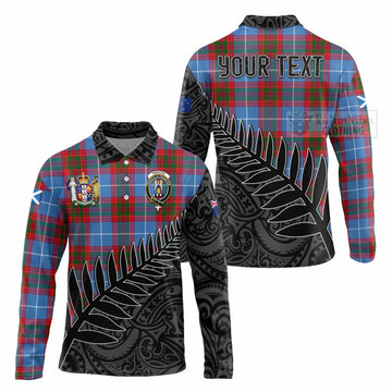 Tartan Vibes Clothing Preston Crest Tartan Long Sleeve Polo Shirt with New Zealand Silver Fern Half Style