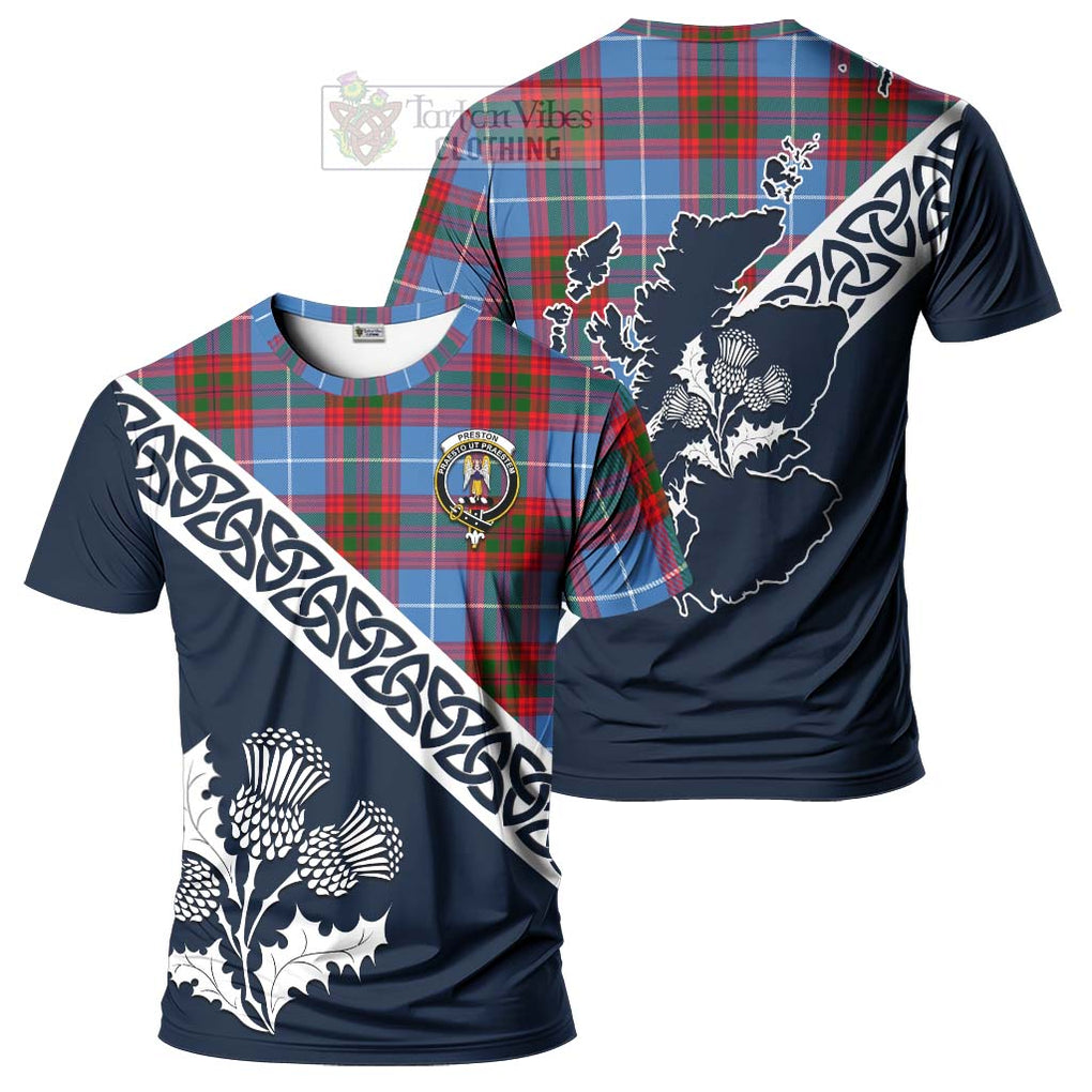 Preston Tartan T-Shirt Featuring Thistle and Scotland Map Kid's Shirt - Tartanvibesclothing Store