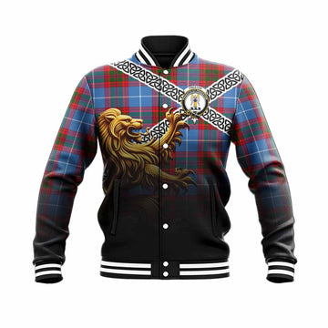 Tartan Vibes Clothing Preston Crest Tartan Baseball Jacket with Golden Lion Emblem Celtic Style