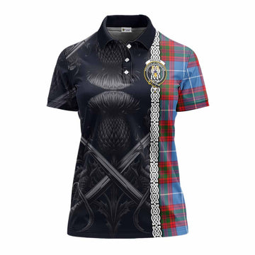 Preston Tartan Women's Polo Shirt with Family Crest Cross Sword Thistle Celtic Vibes Women - Tartan Vibes Clothing