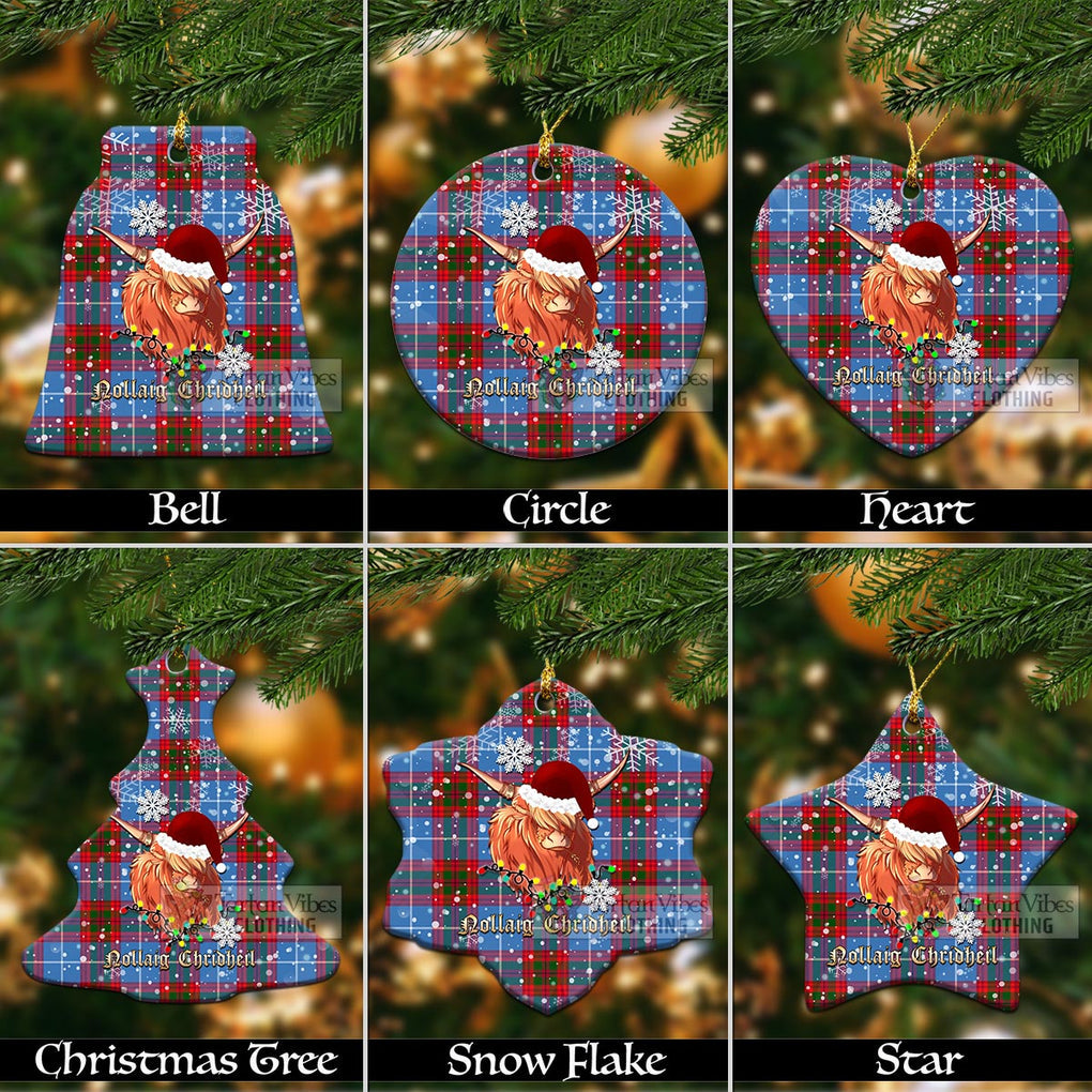 Preston Tartan Christmas Ceramic Ornaments with Twinkle Highland Cattle Ceramic - Tartan Vibes Clothing