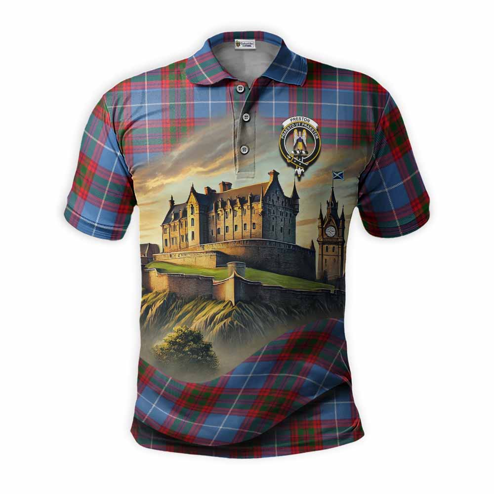 Tartan Vibes Clothing Preston Tartan Family Crest Polo Shirt with Scottish Ancient Castle Stype