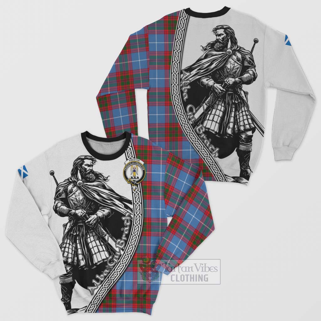 Preston Tartan Clan Crest Sweatshirt with Highlander Warrior Celtic Style Unisex - Tartan Vibes Clothing