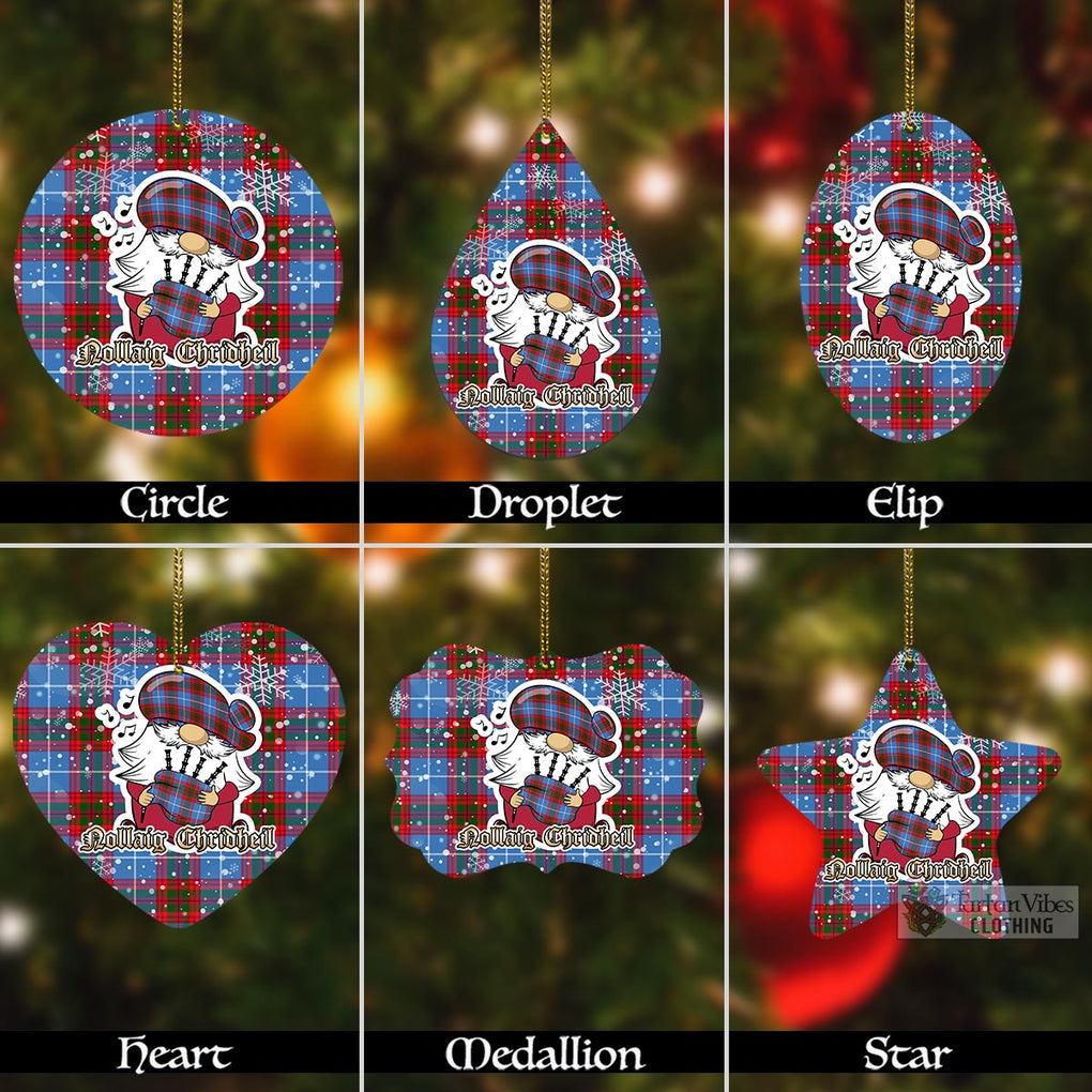 Preston Tartan Christmas Aluminium Ornament with Scottish Gnome Playing Bagpipes Aluminium - Tartan Vibes Clothing
