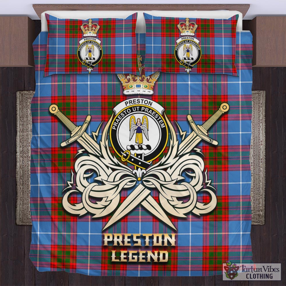 Tartan Vibes Clothing Preston Tartan Bedding Set with Clan Crest and the Golden Sword of Courageous Legacy