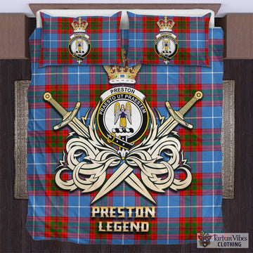 Preston Tartan Bedding Set with Clan Crest and the Golden Sword of Courageous Legacy
