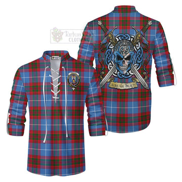 Preston Tartan Ghillie Kilt Shirt with Family Crest Celtic Skull Style Men - Tartan Vibes Clothing