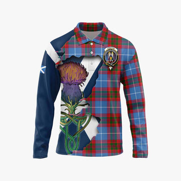 Preston Tartan Family Crest Long Sleeve Polo Shirt Scottish Thistle Celtic Inspired Unisex - Tartan Vibes Clothing
