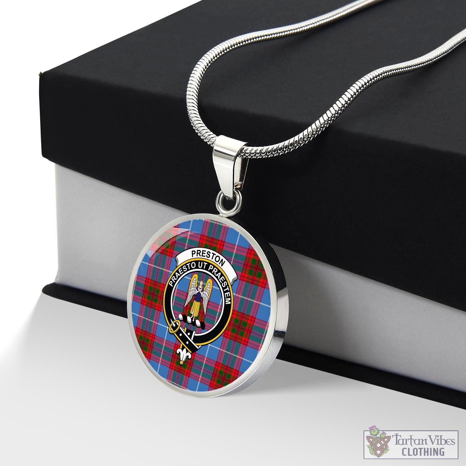 Preston Tartan Circle Necklace with Family Crest Luxury Necklace (Silver) No - Tartan Vibes Clothing
