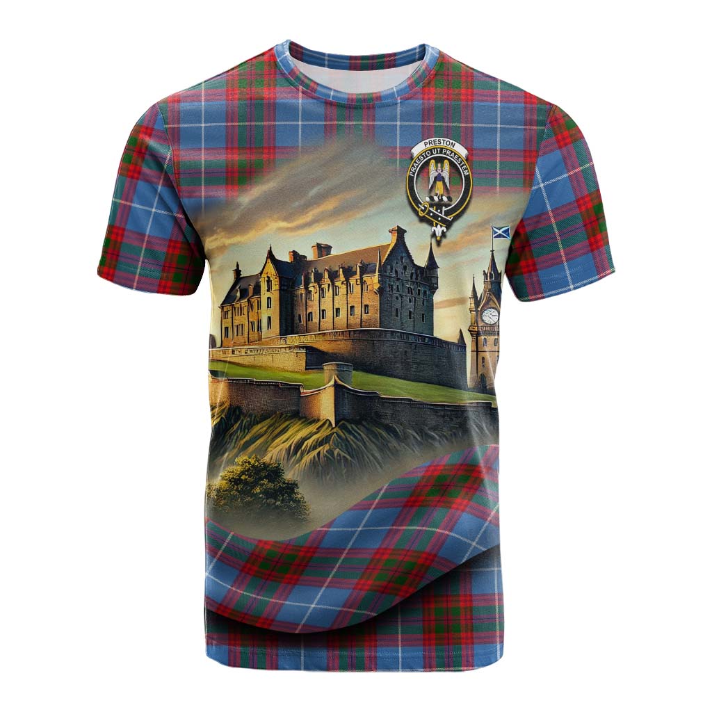 Preston Tartan Family Crest Cotton T-shirt with Scottish Ancient Castle Style Kid's Shirt - Tartan Vibes Clothing