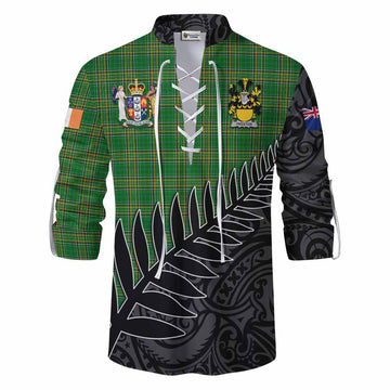 Preston Irish Clan Tartan Ghillie Kilt Shirt with Coat of Arms New Zealand Silver Fern Half Style Men - Tartan Vibes Clothing