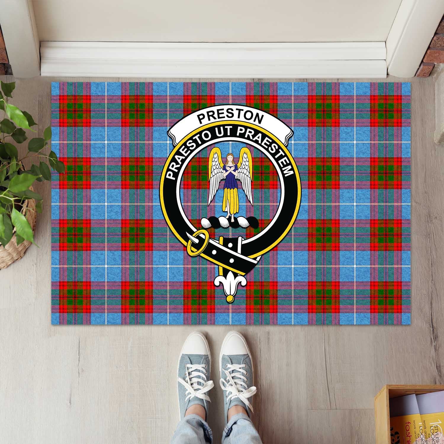 Preston Tartan Door Mat with Family Crest - Tartanvibesclothing