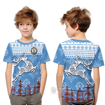 Preston Clan Christmas Kid T-Shirt Celtic Reindeer Style Youth XL Size14 - Tartan Vibes Clothing