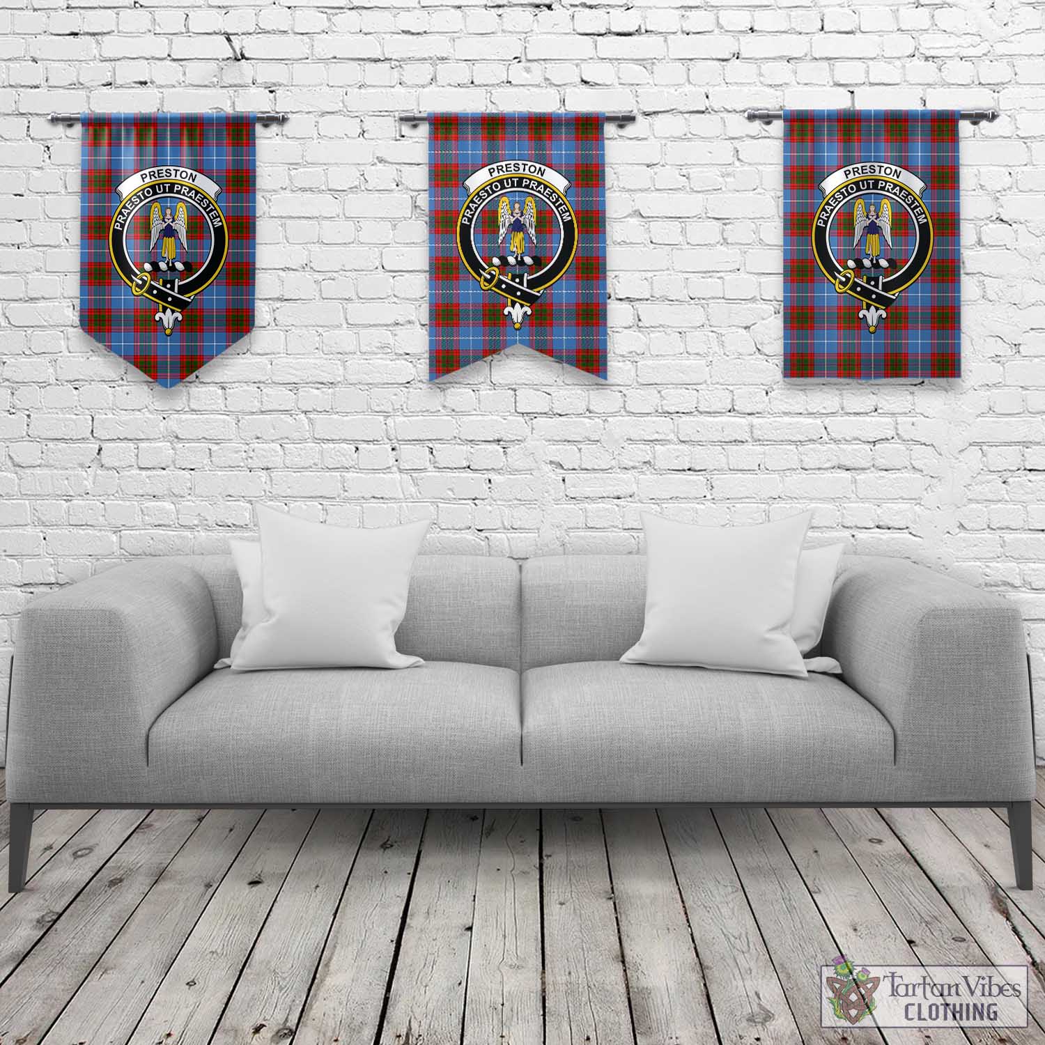 Preston Tartan Gonfalon, Tartan Banner with Family Crest Rectangle - Tartan Vibes Clothing