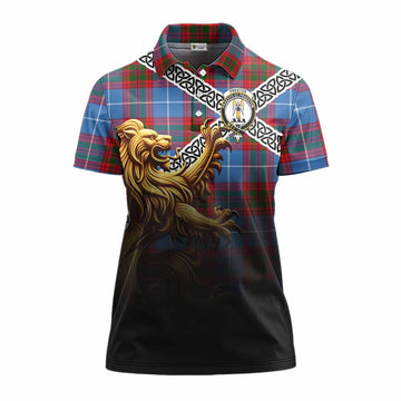 Preston Crest Tartan Women's Polo Shirt with Golden Lion Emblem Celtic Style Women - Tartan Vibes Clothing