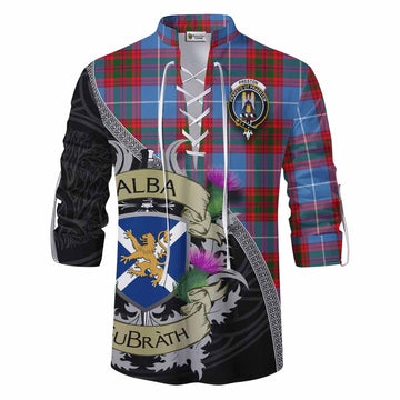Preston Tartan Family Crest Ghillie Kilt Shirt Lion Rampant Royal Thistle Shield Celtic Inspired Men - Tartan Vibes Clothing