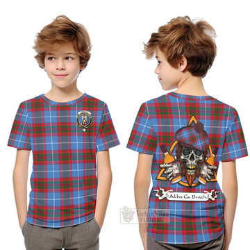 Preston Tartan Kid T-Shirt with Family Crest and Bearded Skull Holding Bottles of Whiskey Youth XL Size14 - Tartan Vibes Clothing