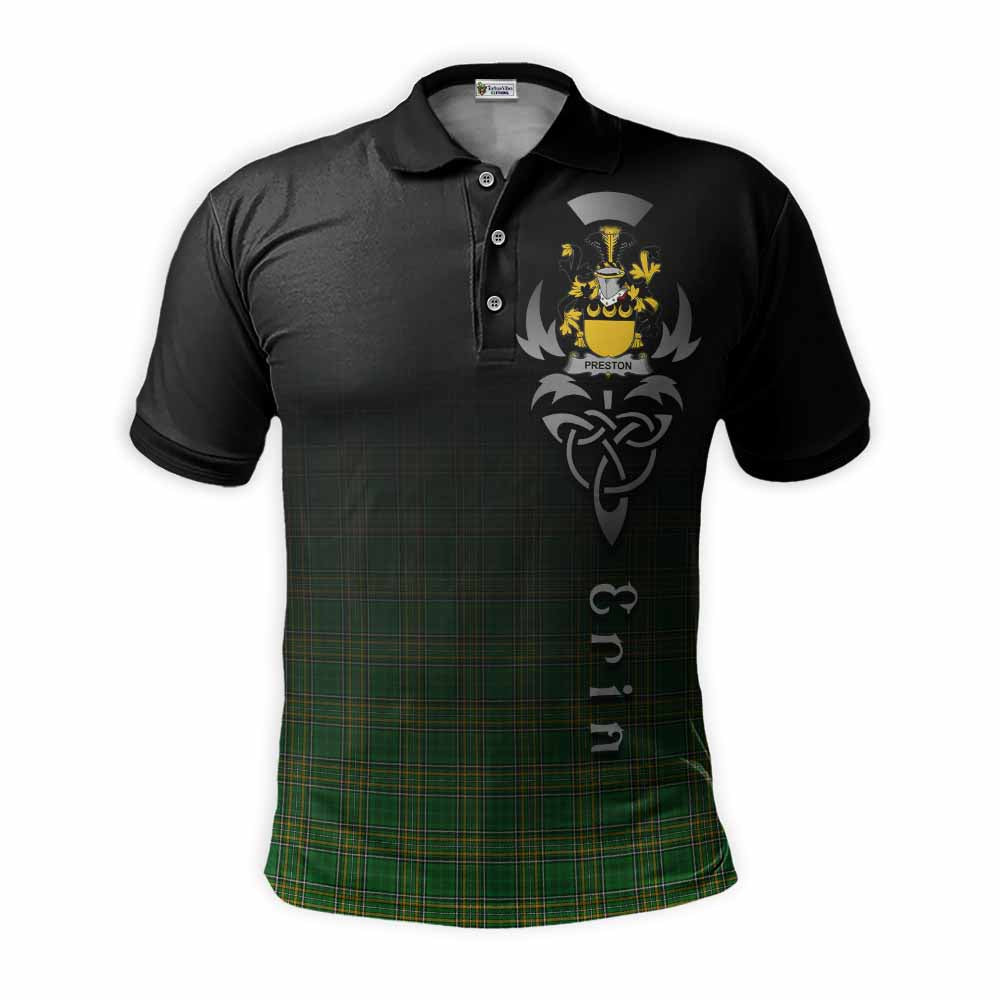 Tartan Vibes Clothing Preston Irish Clan Polo Shirt with Coat of Arms Erin Go Bragh Celtic Inspired