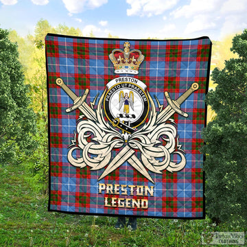 Preston Tartan Quilt with Clan Crest and the Golden Sword of Courageous Legacy Super King Quilt 91" x 110" - Tartan Vibes Clothing