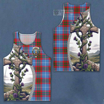Preston Tartan Men's Tank Top with Family Crest and St. Andrew's Cross Accented by Thistle Vines Men - Tartan Vibes Clothing