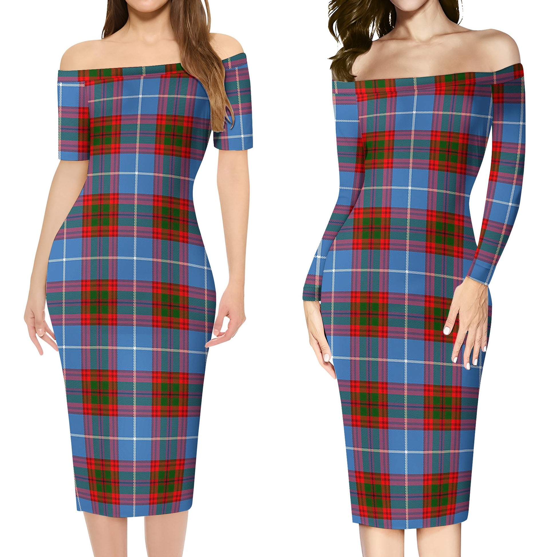 Preston Tartan Off Shoulder Lady Dress Women's Dress - Tartan Vibes Clothing